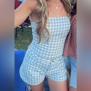 Blue and white plaid set